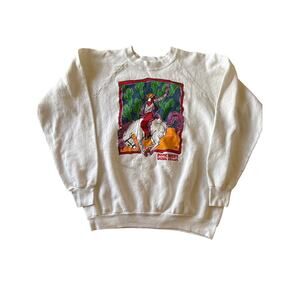 Vintage ‘91 Code West Rodeo Cowboy Bronco USA Made XL FOTL White Art Crewneck